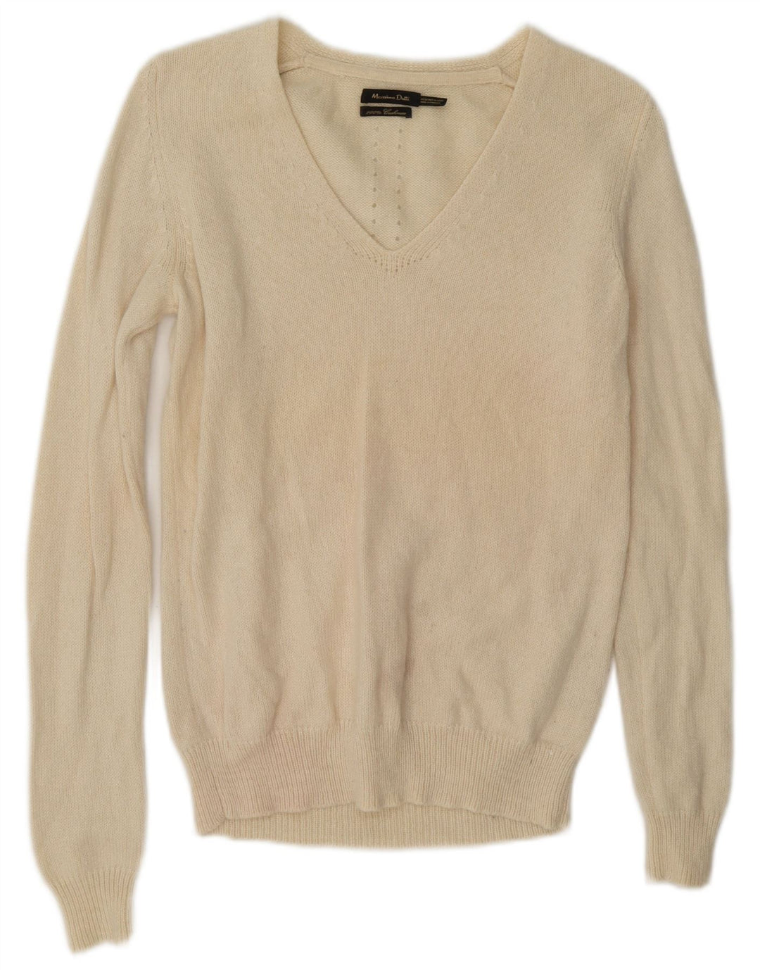 Massimo Dutti Maglione da donna con scollo a V UK 14 Cashmere bianco sporco medio