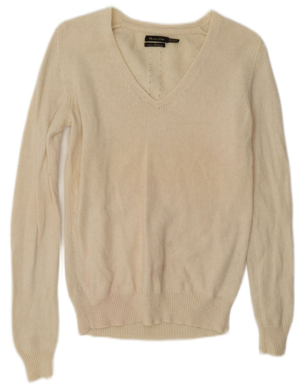 Massimo Dutti Maglione da donna con scollo a V UK 14 Cashmere bianco sporco medio