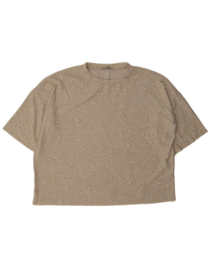 T-shirt oversize da donna Zara UK 16 grande beige maculato