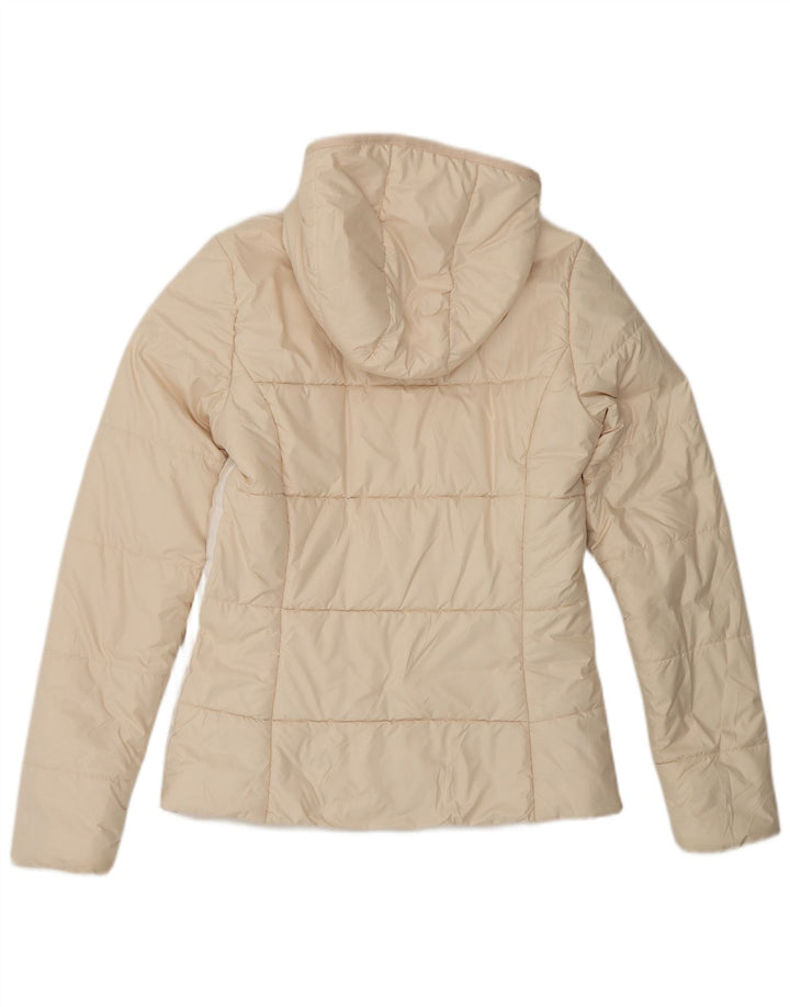 Giacca imbottita con cappuccio da donna Adidas UK 10 Small Beige Colourblock Poliestere
