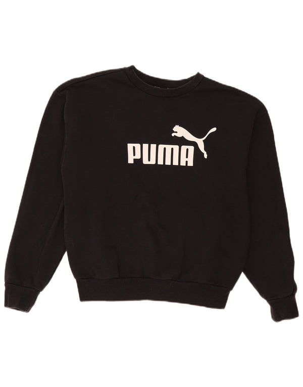 Puma Womens Graphic Oversized Sweatshirt Jumper UK 6 XS Black Cotton