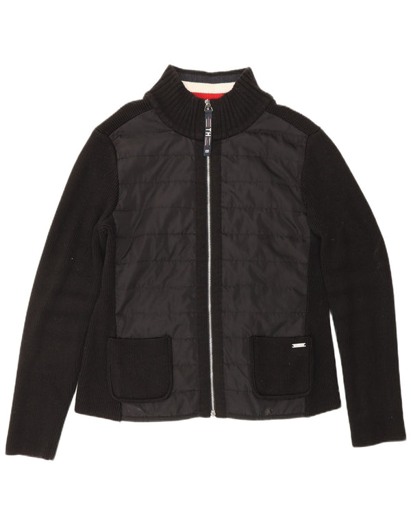 TOMMY HILFIGER Maglione cardigan da donna UK 10 Piccolo poliestere nero