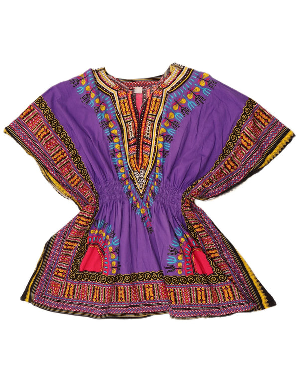 Camicetta da spiaggia vintage da donna, taglia unica, in cotone geometrico viola
