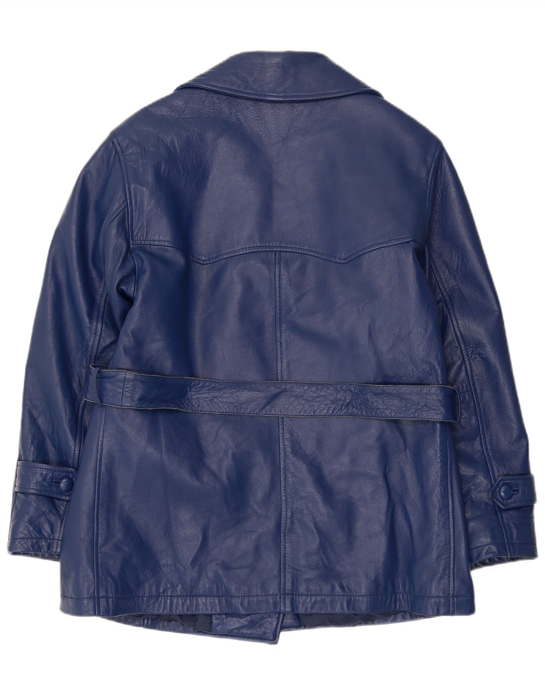 Giacca in pelle doppiopetto vintage da donna UK 12 medio blu navy
