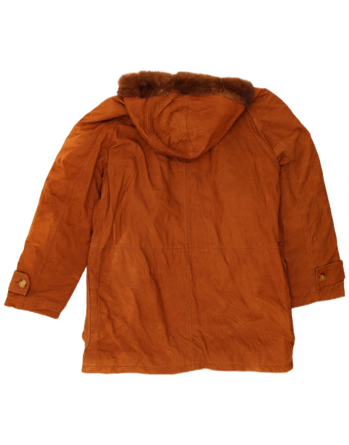 Giacca in pelle vintage da uomo con cappuccio IT 50 grande marrone