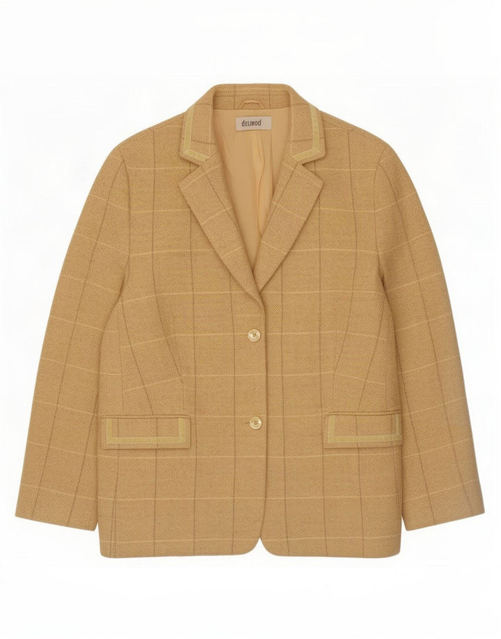 Giacca blazer da donna a 2 bottoni Delmod UK 16 grande plaid giallo