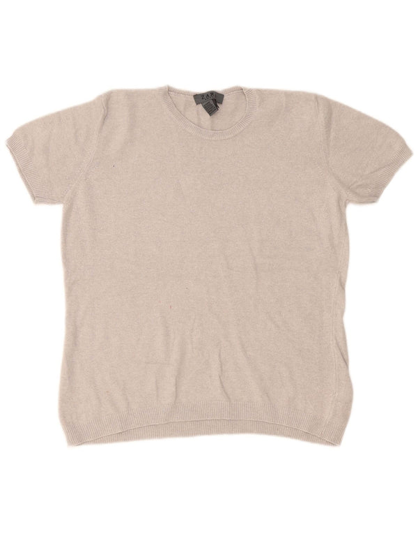 Maglione girocollo a maniche corte da donna Zara UK 16 Large Rayon grigio