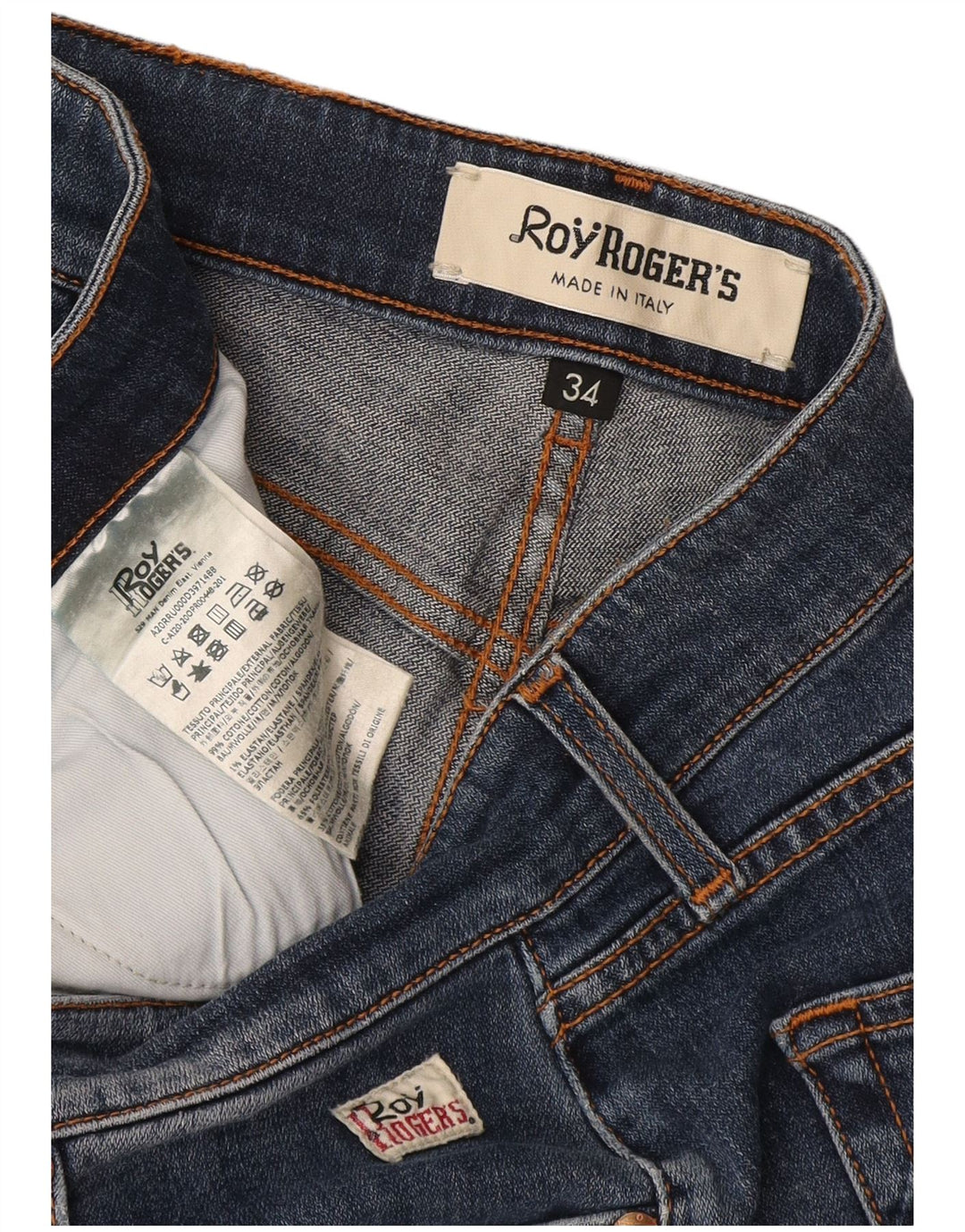 Jeans slim invecchiati da uomo Roy Rogers W34 L29 cotone blu
