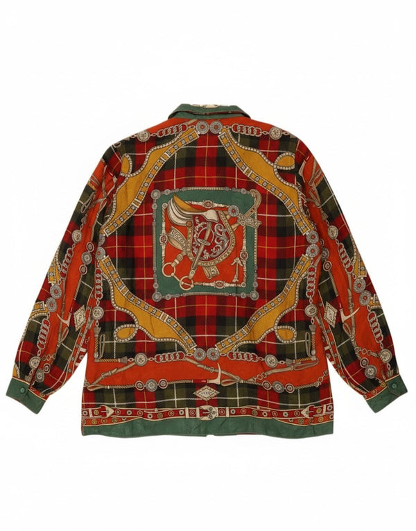 Camicetta camicia vintage da donna con motivo astratto UK 14 grande multicolore