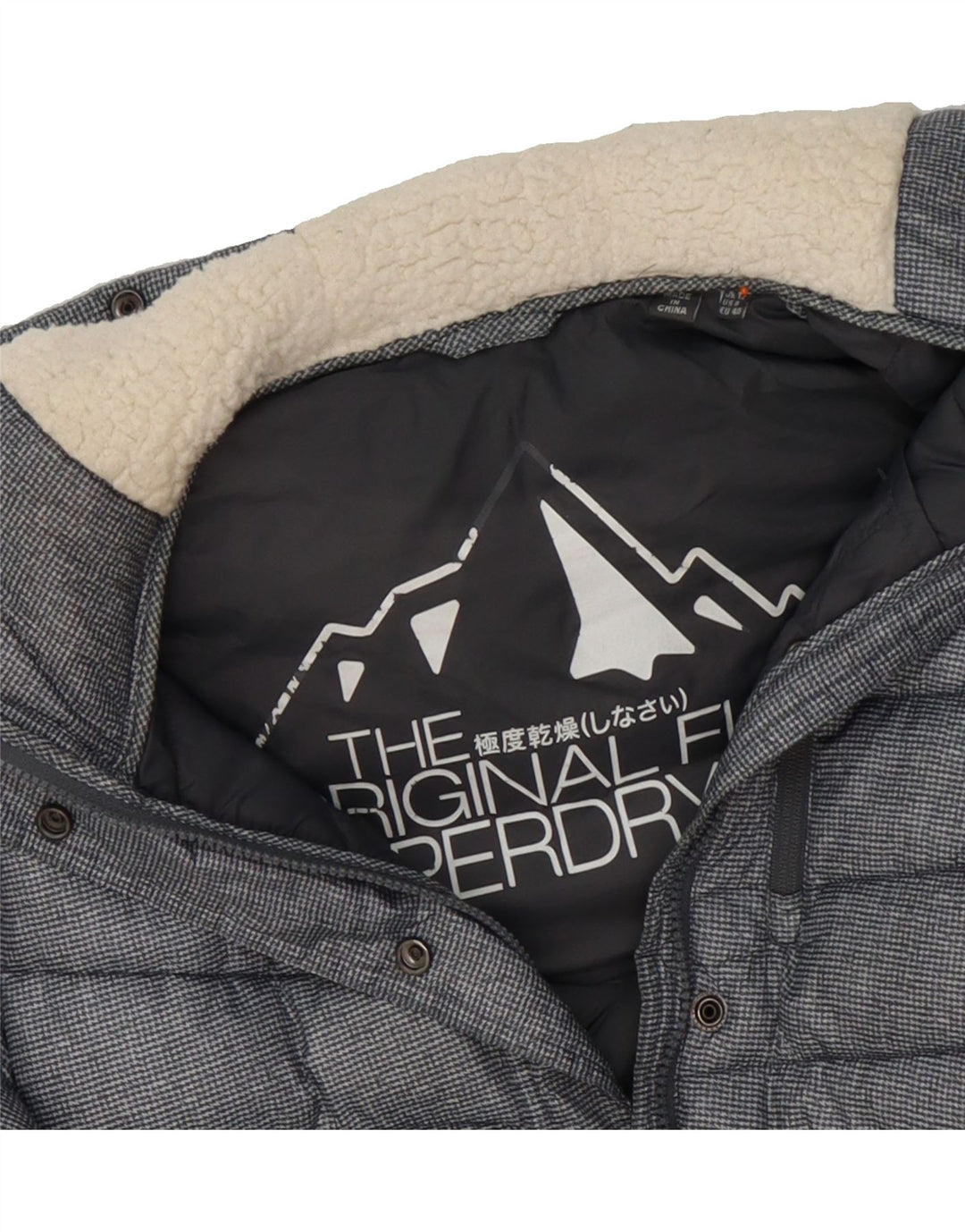 SUPERDRY Womens Hooded Padded Coat UK 12 Small  Navy Blue Houndstooth Vintage Superdry and Second-Hand Superdry from Messina Hembry 