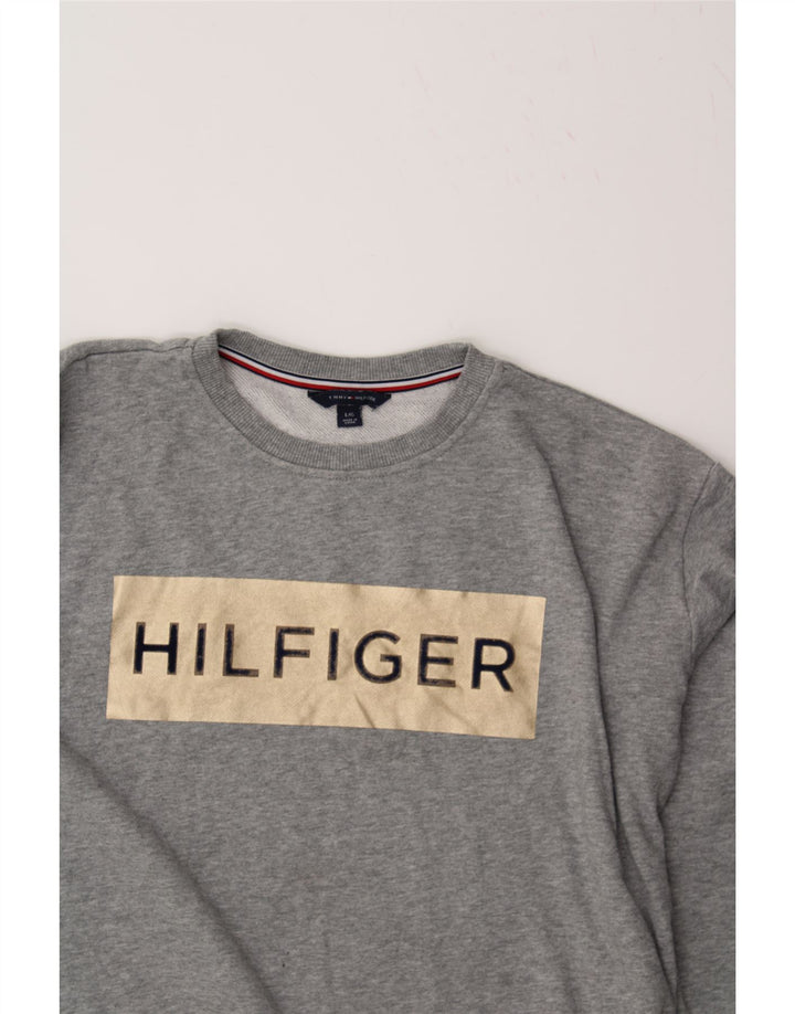 TOMMY HILFIGER Womens Graphic Sweatshirt Jumper UK 16 Large Grey Vintage Tommy Hilfiger and Second-Hand Tommy Hilfiger from Messina Hembry 