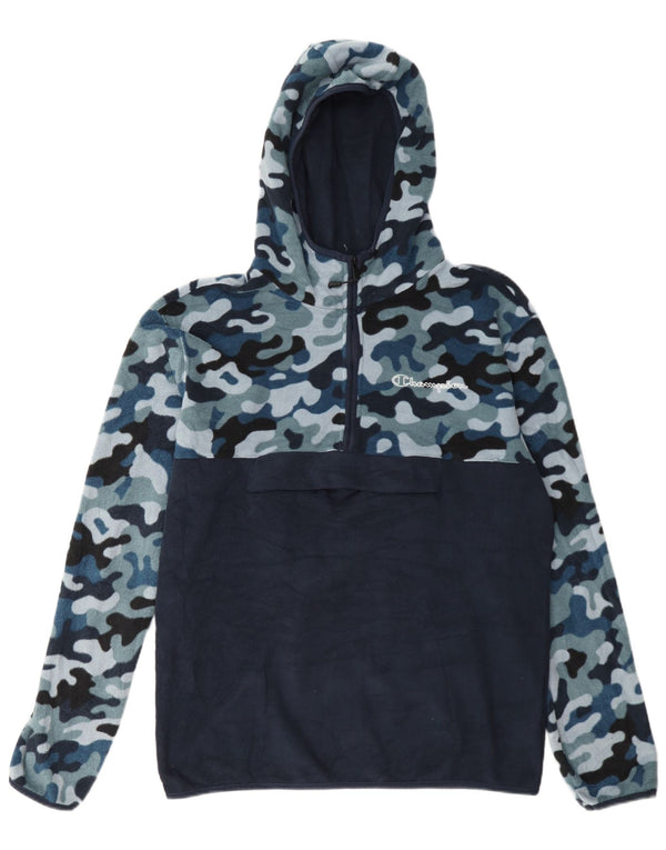 Maglione in pile da uomo con cappuccio e zip, Champion, grande, blu navy, mimetico