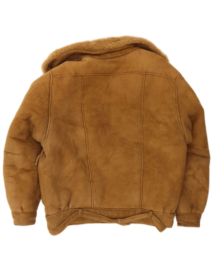Giacca vintage da uomo in pelle scamosciata Sherpa UK 40 grande marrone