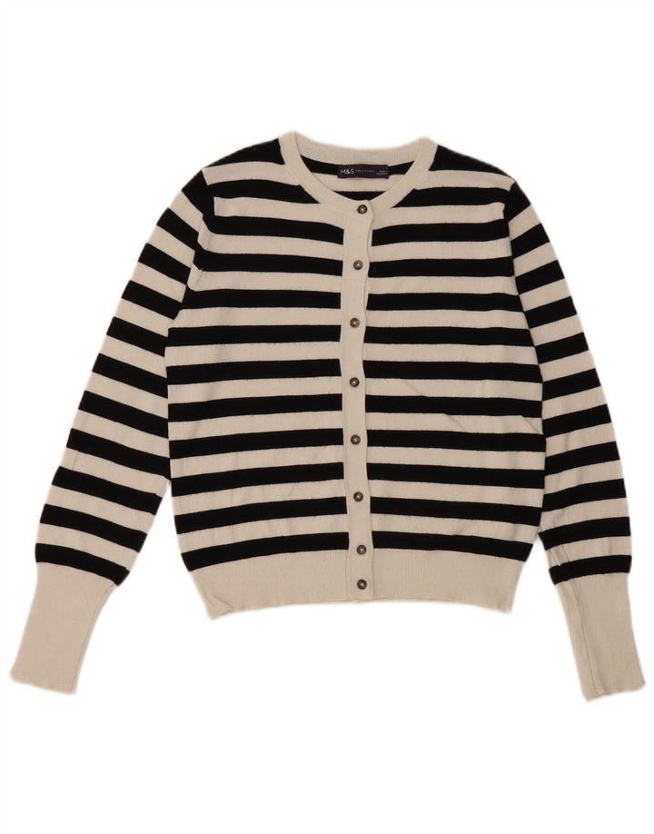 Maglione cardigan da donna Marks & Spencer UK 8 piccolo in viscosa a righe nere