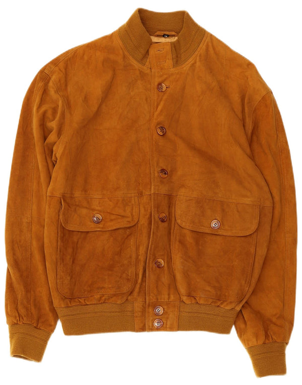 Vintage Mens Suede Bomber Jacket IT 48 Medium Beige Leather