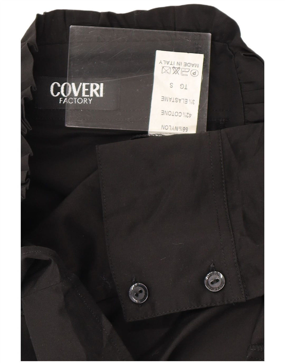 COVERI Camicetta da donna a maniche lunghe con volant sul davanti UK 10 Piccola in nylon nero