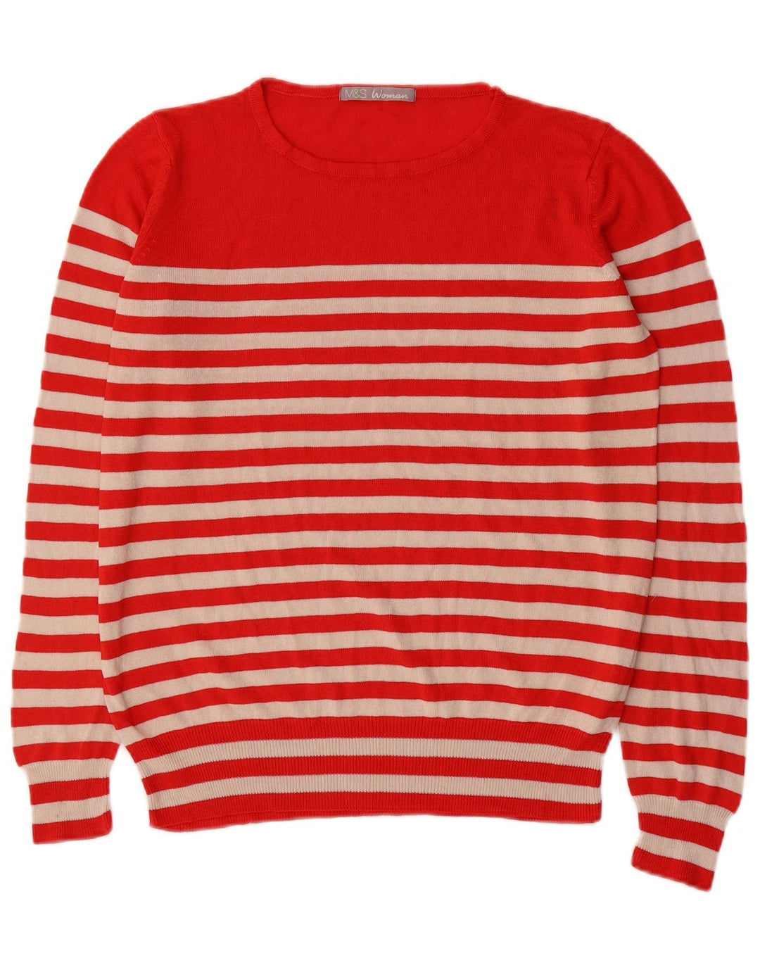 Maglione maglione girocollo da donna Marks & Spencer UK 14 a righe rosse medie
