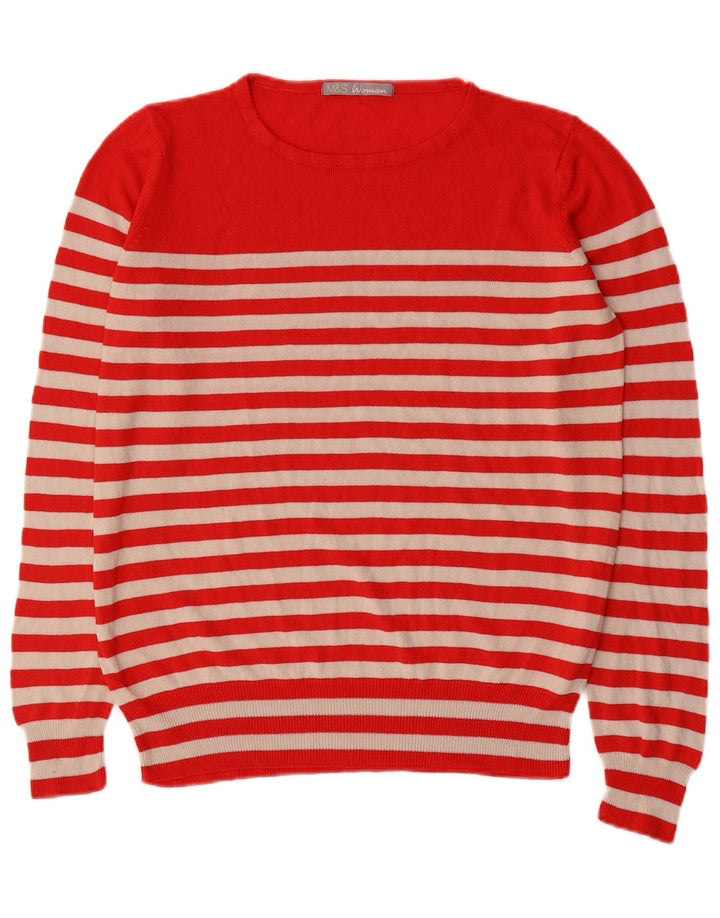 Maglione maglione girocollo da donna Marks & Spencer UK 14 a righe rosse medie