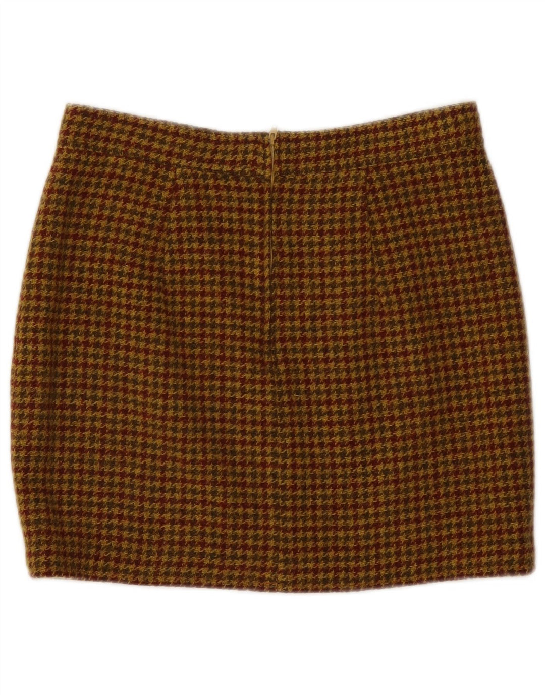 Minigonna vintage da donna IT 46 grande W30 lana pied de poule marrone