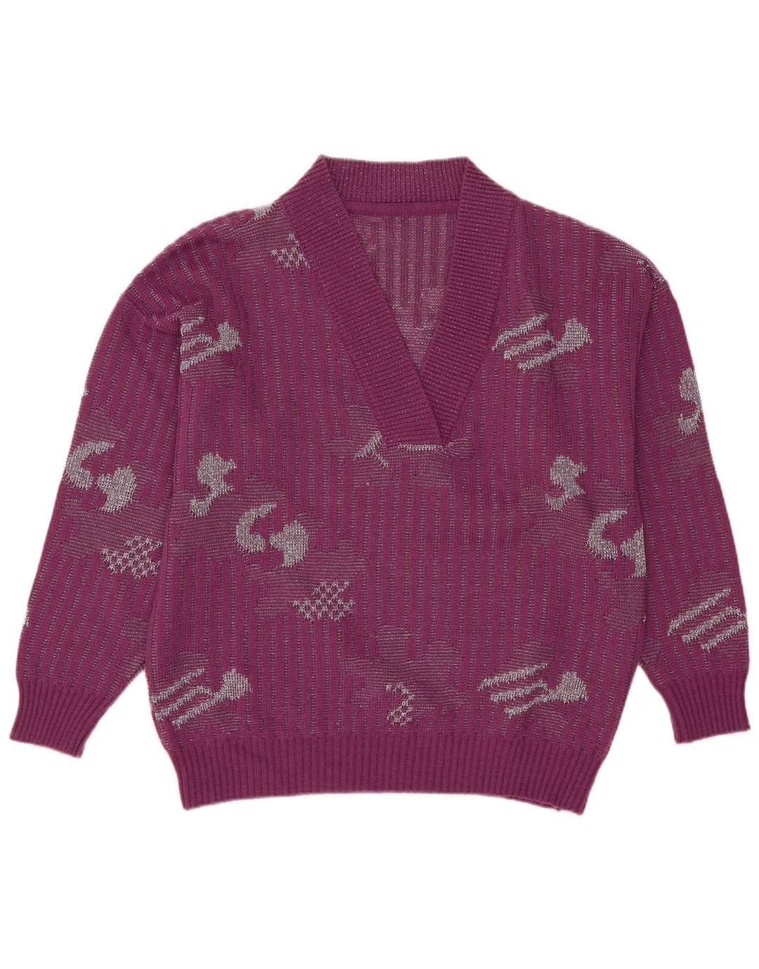 Maglione vintage da donna con scollo a V IT 44 Acrilico viola medio