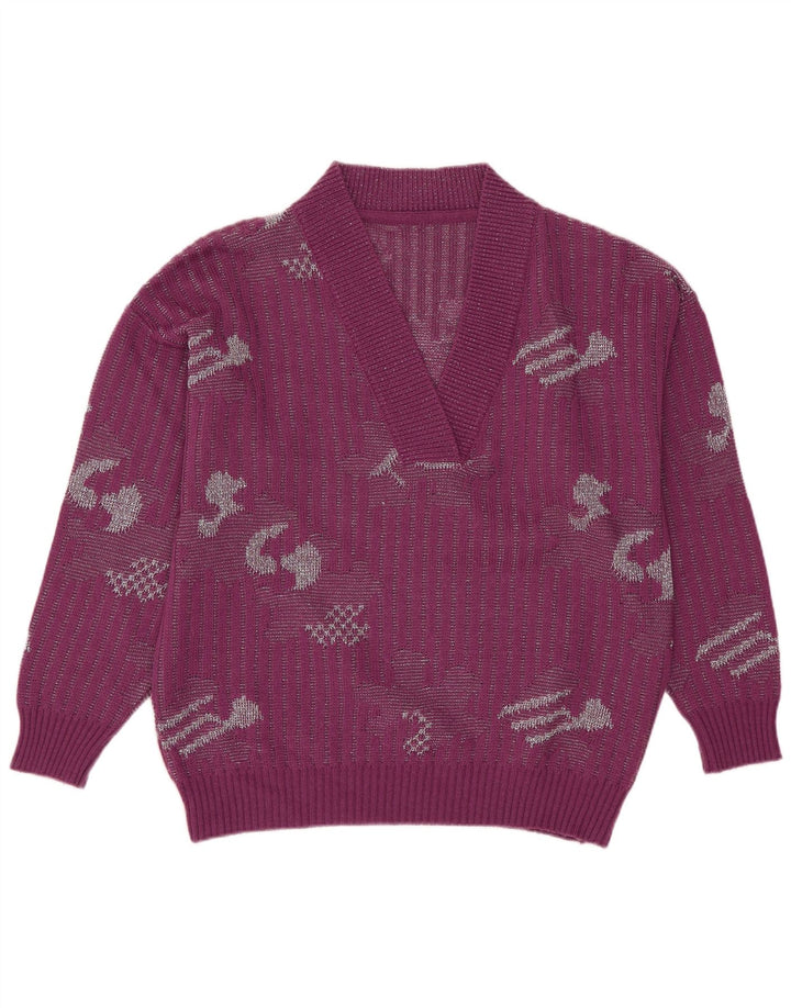Maglione vintage da donna con scollo a V IT 44 Acrilico viola medio