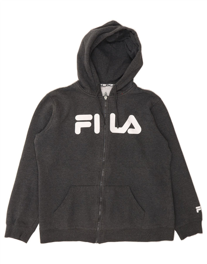 FILA Mens Graphic Zip Hoodie Sweater Large Grey Cotton Vintage Fila and Second-Hand Fila from Messina Hembry 