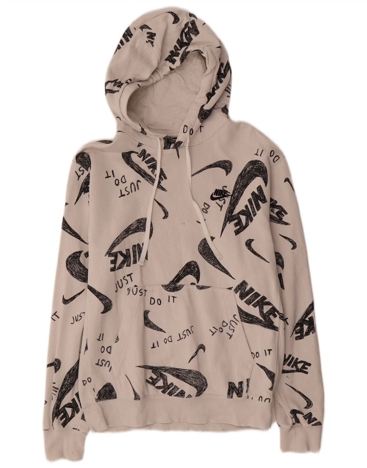 Felpa con cappuccio grafica Nike da uomo piccola in cotone bianco sporco