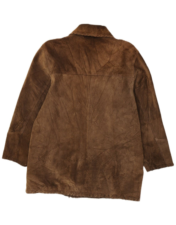 Giacca in pelle scamosciata da donna VINTAGE UK 16 grande in pelle marrone