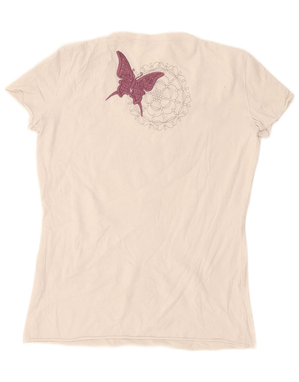 T-shirt grafica da donna Marella Top UK 14 grande cotone floreale bianco