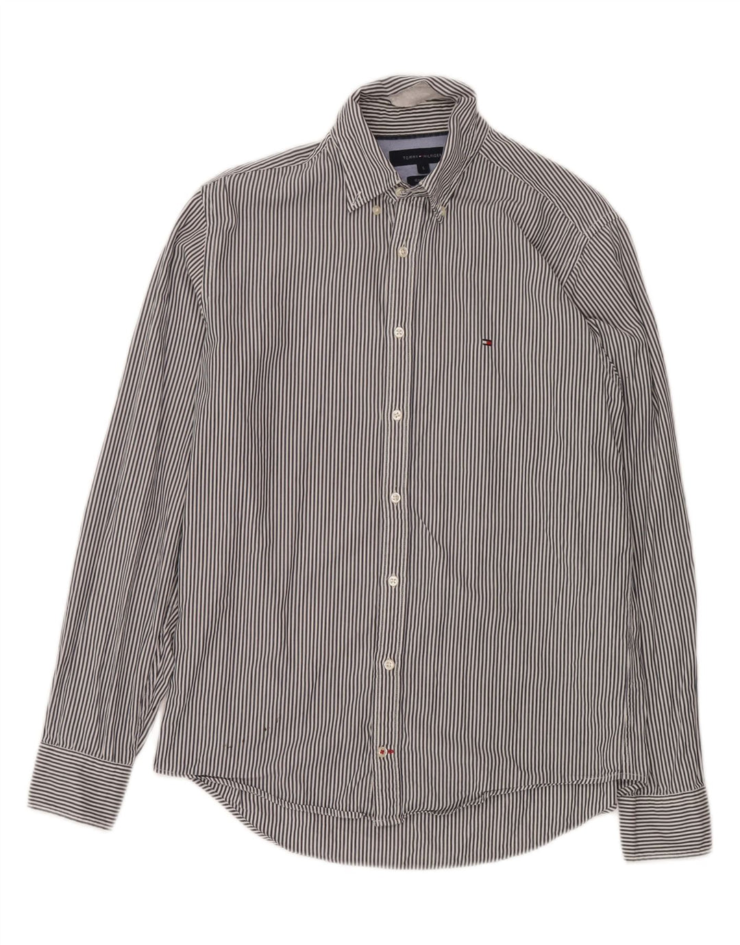 TOMMY HILFIGER Mens Regular Fit Shirt Small Blue Striped Cotton