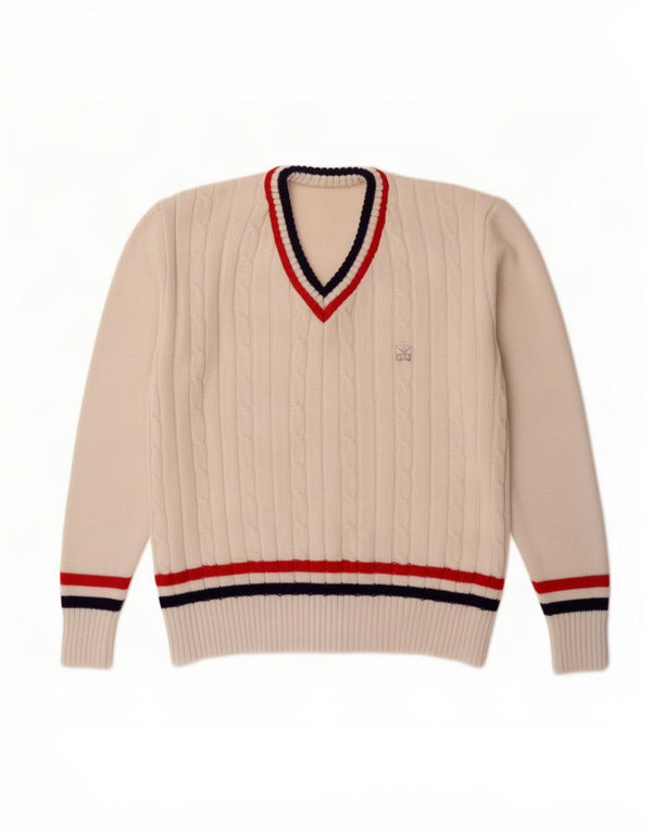 Trigema Maglione da uomo con scollo a V a righe grandi bianche