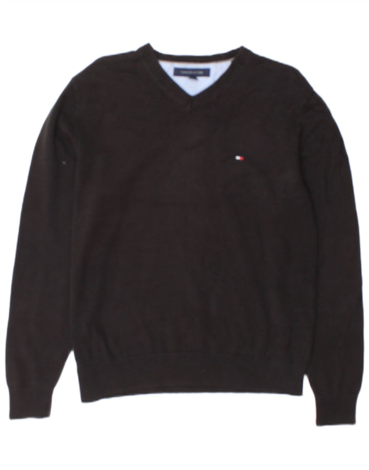 Maglione maglione con scollo a V da uomo Tommy Hilfiger piccolo cotone grigio