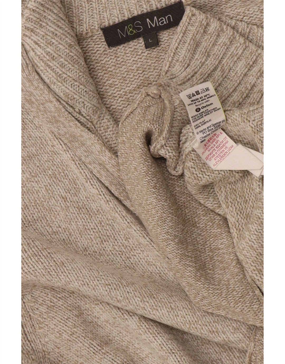 Maglione cardigan da uomo Marks & Spencer grande acrilico screziato beige