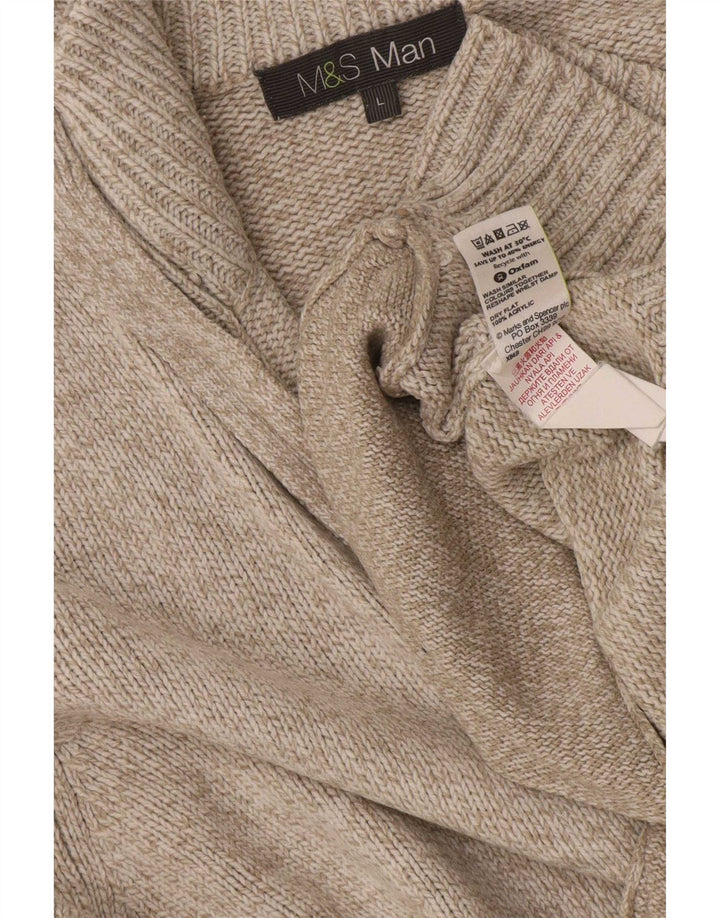 Maglione cardigan da uomo Marks & Spencer grande acrilico screziato beige