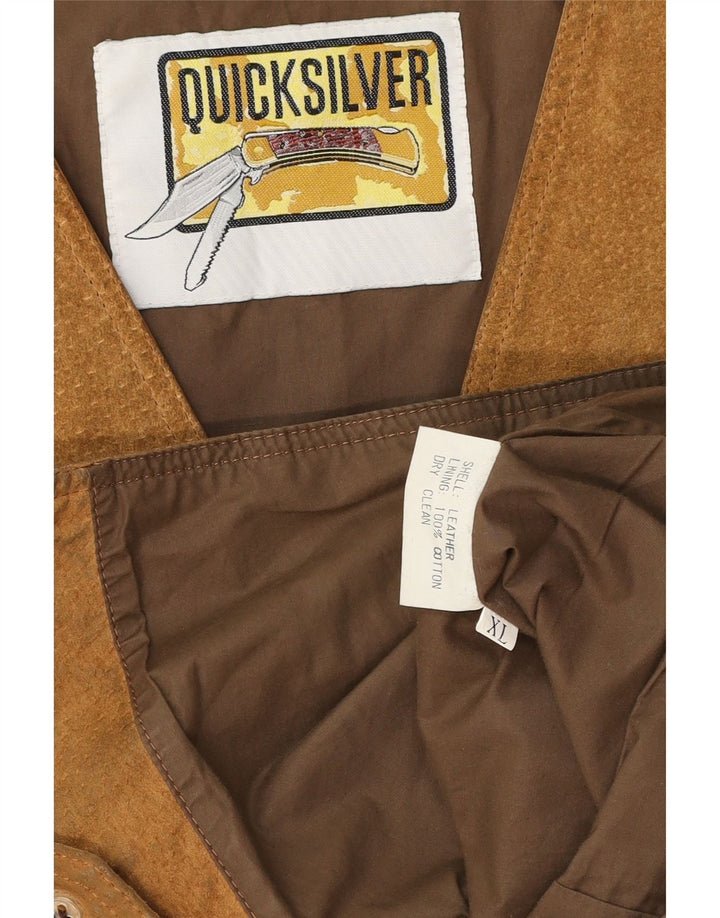 Gilet in pelle scamosciata da uomo Quiksilver XL in pelle marrone
