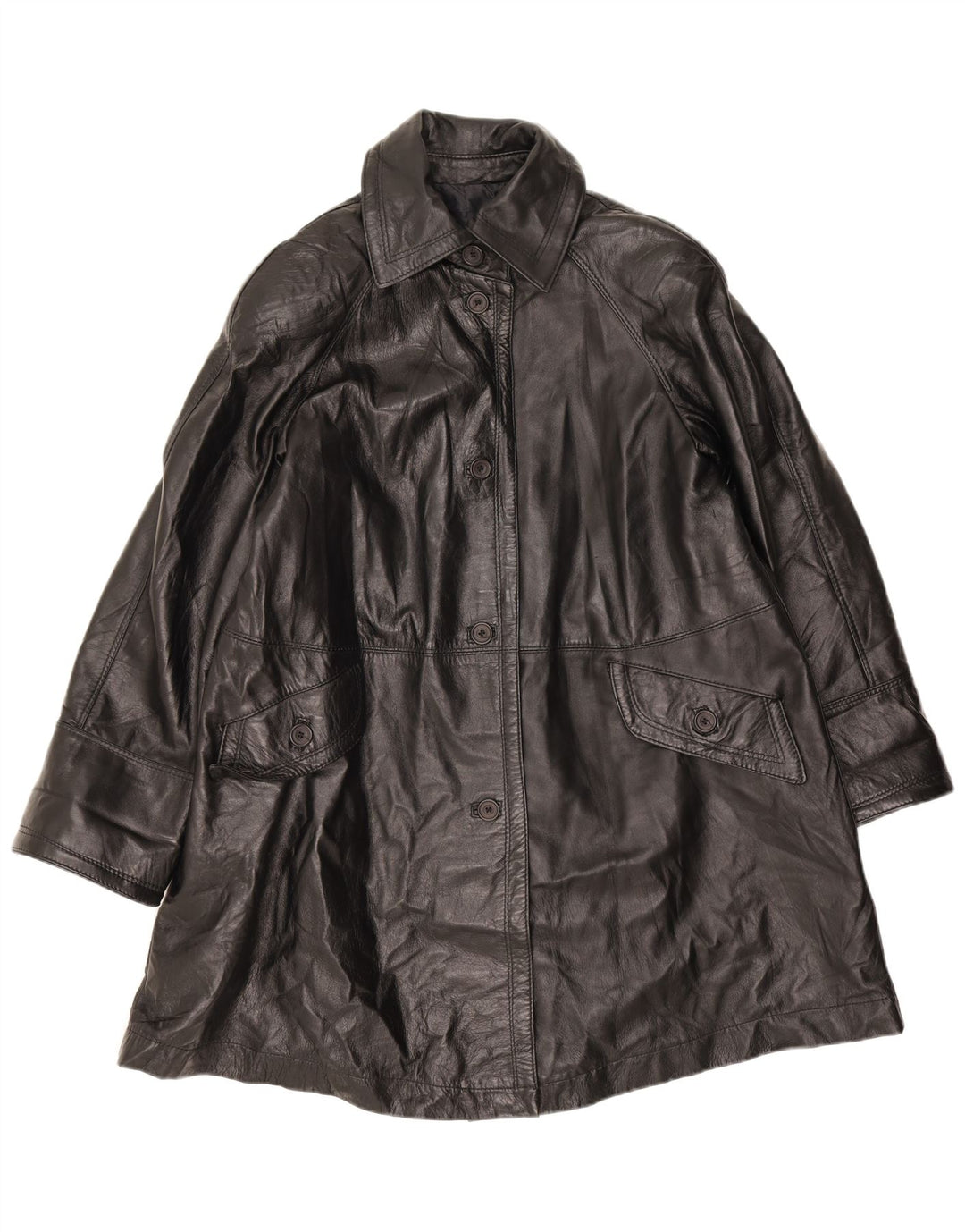 Cappotto in pelle oversize da donna vintage UK 10 piccolo in pelle nera