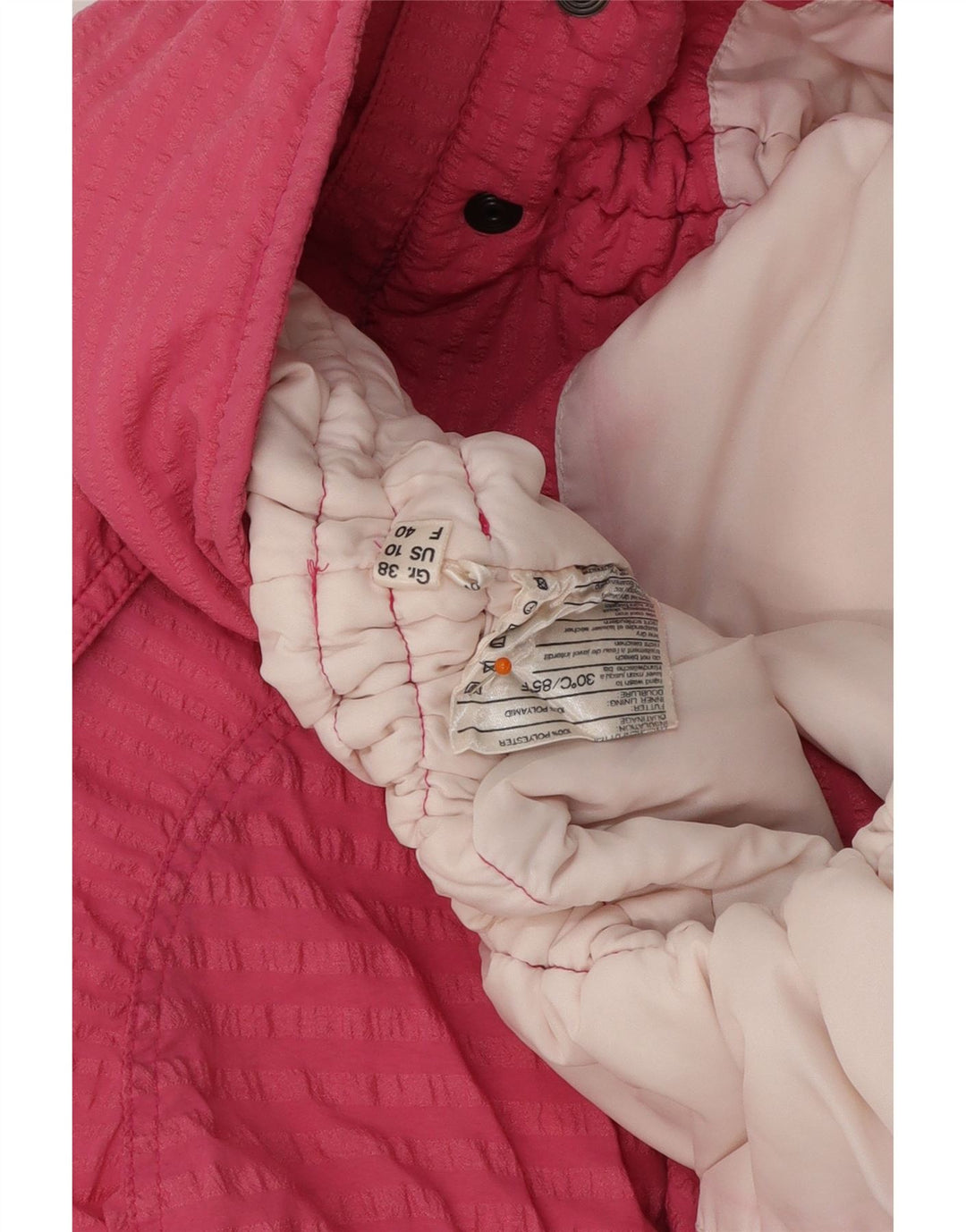 Giacca imbottita oversize da donna VINTAGE US 10 poliestere a righe grandi rosa