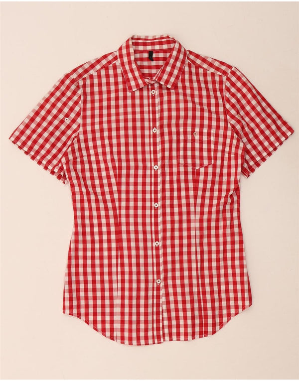 Camicia a maniche corte da donna BENETTON UK 14 medio rosso a quadri