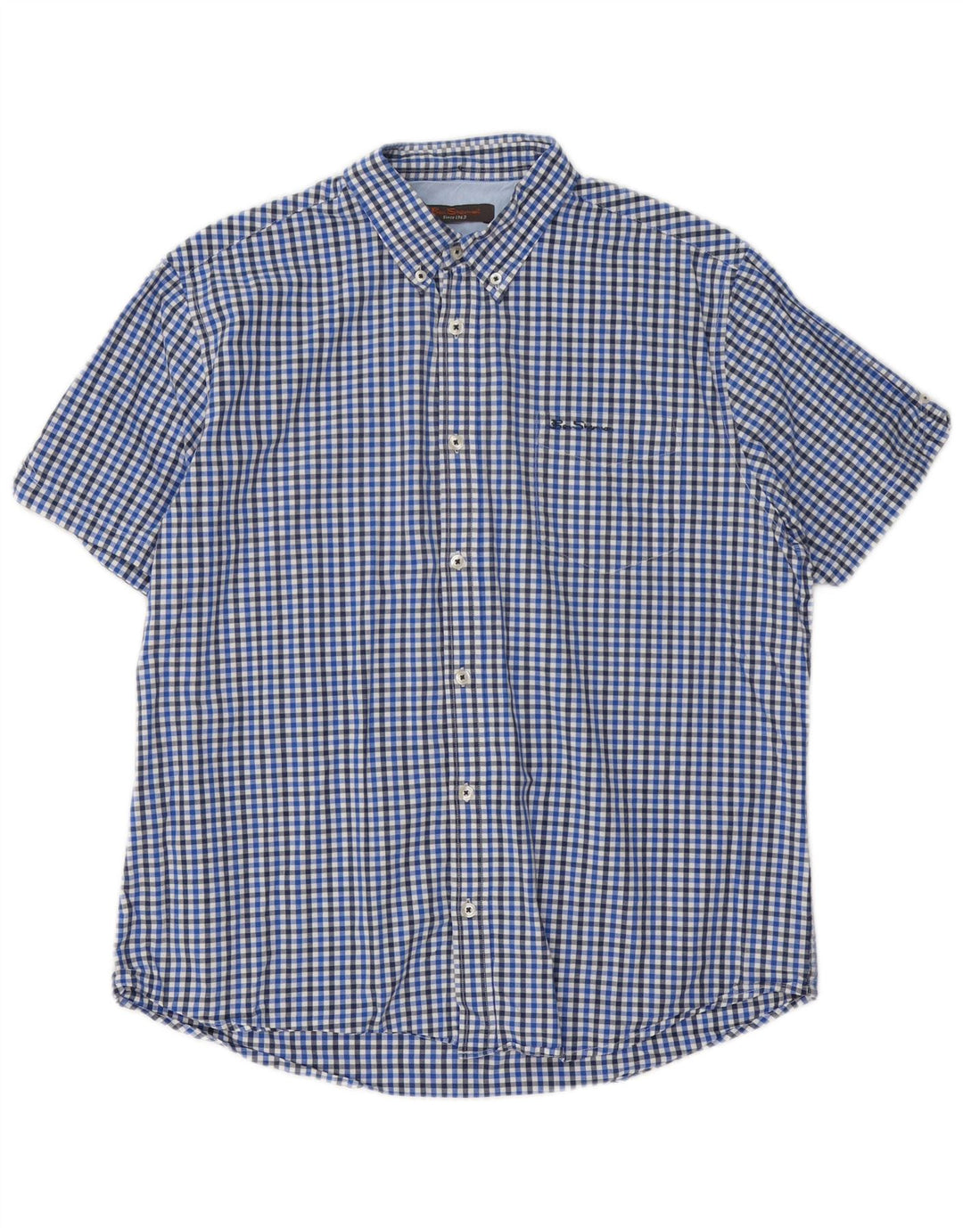 Camicia a maniche corte da uomo Ben Sherman XL in cotone a quadretti blu
