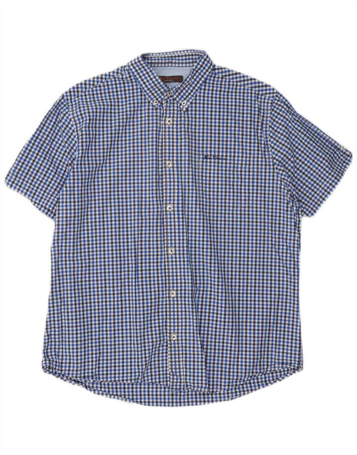 Camicia a maniche corte da uomo Ben Sherman XL in cotone a quadretti blu