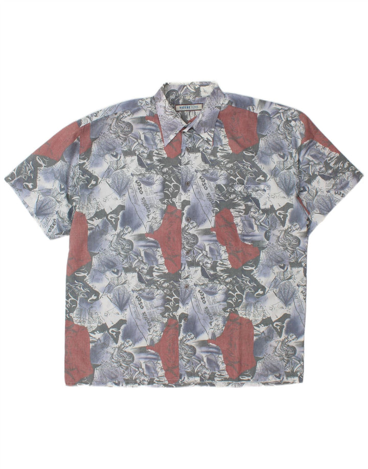 Camicia a maniche corte grafica da uomo VINTAGE grande poliestere color block blu