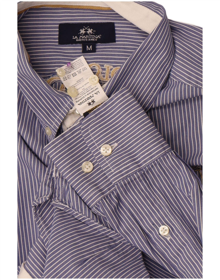 Camicia grafica da uomo La Martina in cotone a righe blu medio