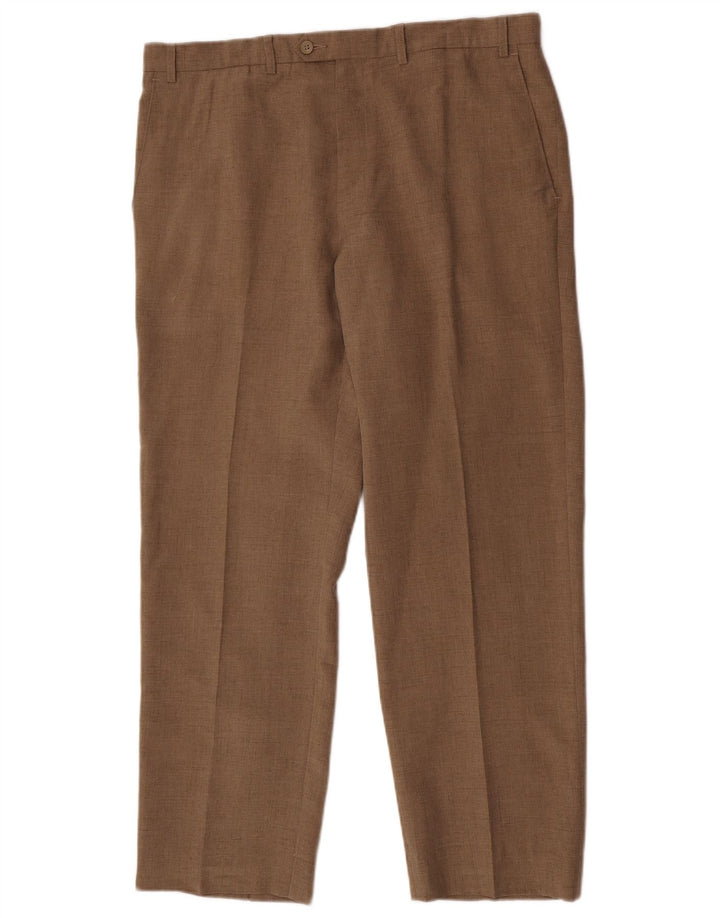 MARKS & SPENCER Pantaloni da abito dritti da uomo W38 L31 Poliestere beige