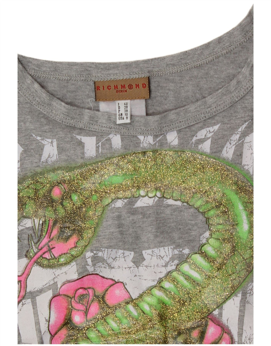 Canotta grafica corta da donna Richmond UK 10 piccola grigia