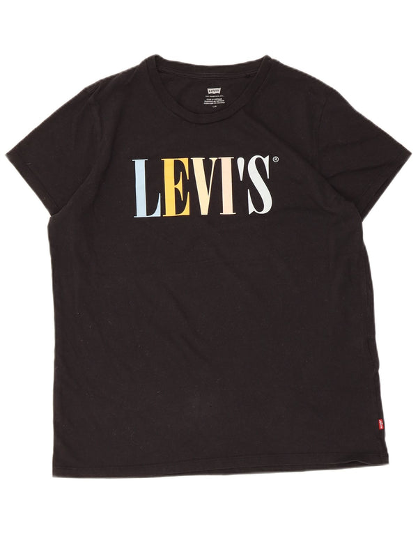 T-shirt grafica da donna Levi's Top UK 14 grande cotone nero