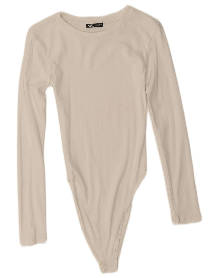 Body a maniche lunghe da donna Zara UK 8 Small bianco sporco
