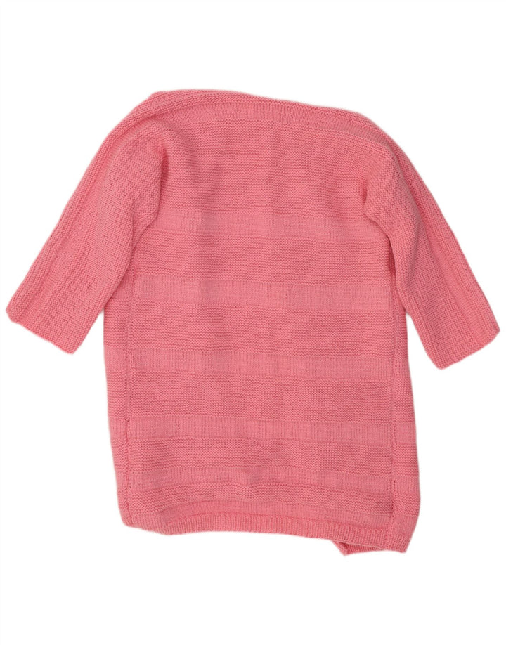 Maglione cardigan aperto lungo da donna VINTAGE UK 14 Rosa medio