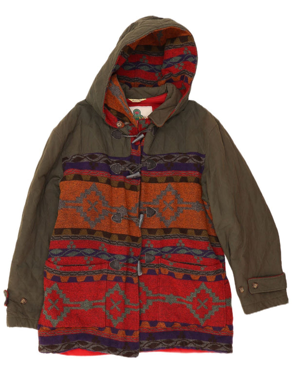 Montgomery con cappuccio da donna vintage UK 20 2XL Khaki Fair Isle
