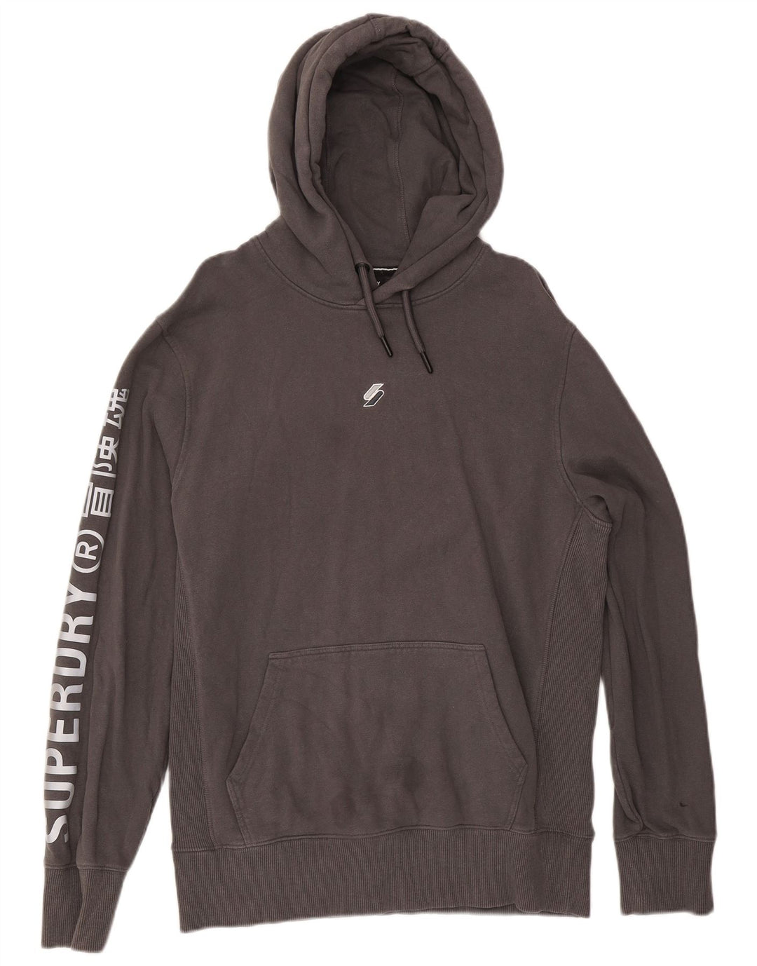 Maglione con cappuccio grafico da uomo Superdry grande in cotone grigio