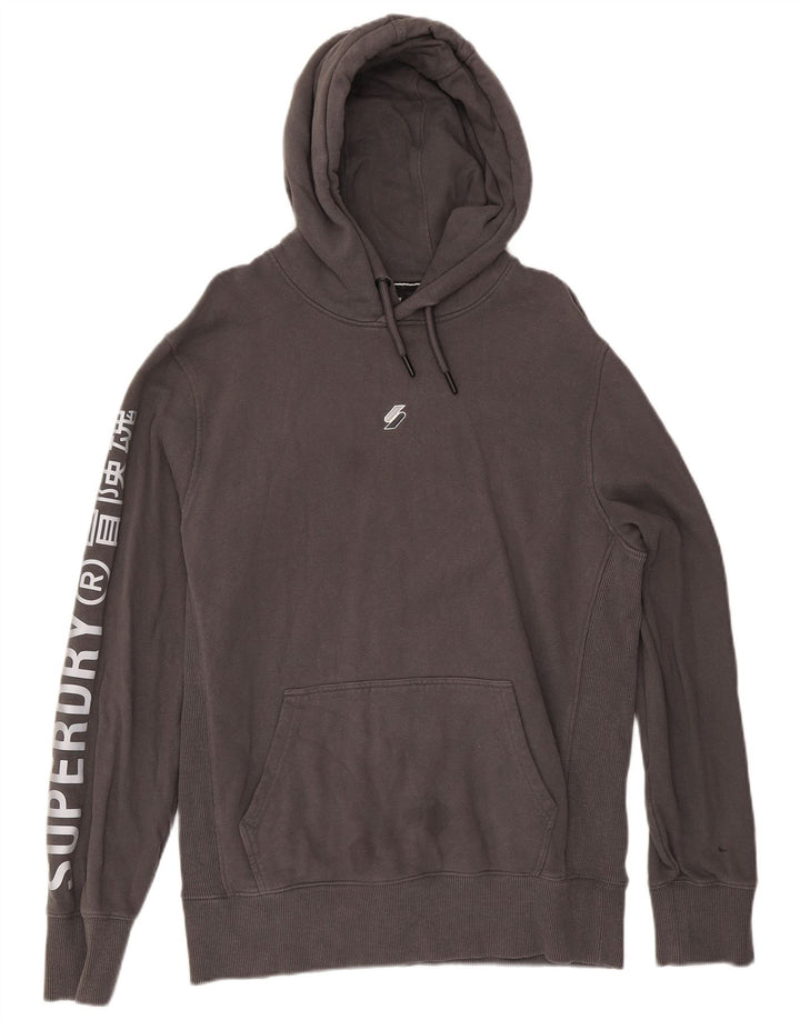 Maglione con cappuccio grafico da uomo Superdry grande in cotone grigio